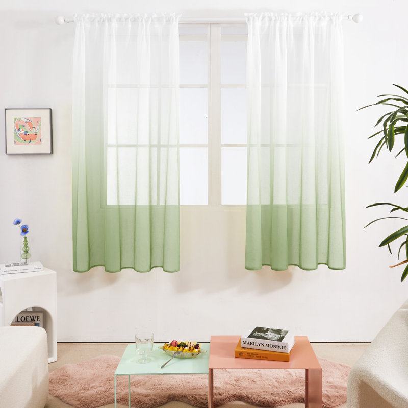 Zhejno Sheer Curtain Pair, 52" W x 63" L, Reseda Green