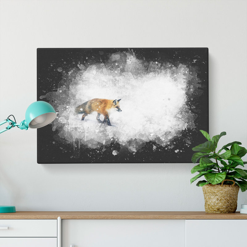 A Red Fox Alone In The Winter - Wrapped Canvas Painting, 35cm H x 50cm W x 3cm D