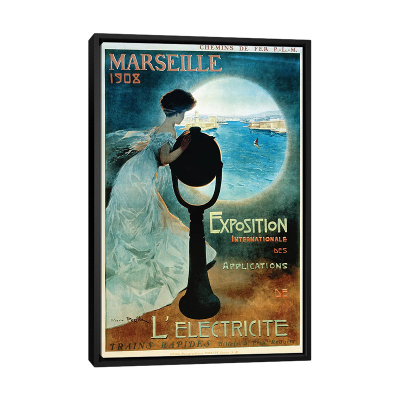 « marseille 1908 », impression sur toile, H 26 po x l 18 po x P 1,5 po, Toile avec cadre noir, Pas de tapis