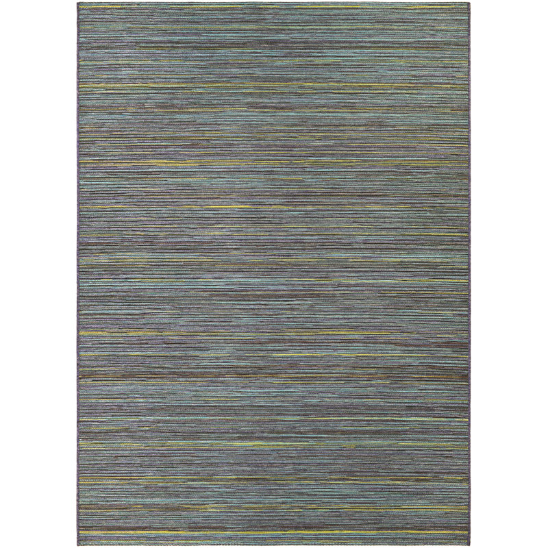 Ellenton Striped Flatweave Teal Cobalt Blue Indoor Outdoor Area Rug, Rectangle 3'11" x 5'5"