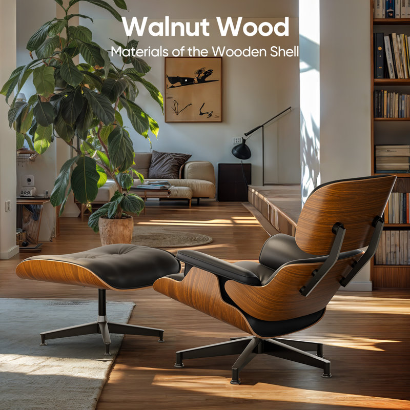 Swivel Accent Chair With Ottoman Lounge Chair, Light Walnut/Black, 34'' H X 31.5'' W X 34.25'' D