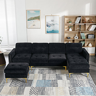 Convertible Sectional Sofa Couch With Movable Ottoman