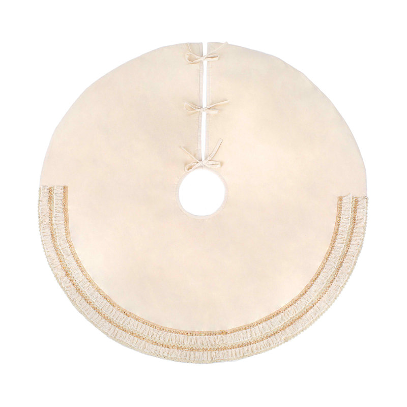 52" Off-White Cotton and Polyester Fringe Detail Tree Skirt