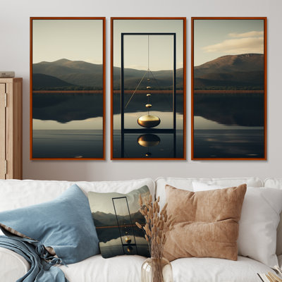Sphère dorée de sérénité zen - ensemble d'art mural paysage abstrait