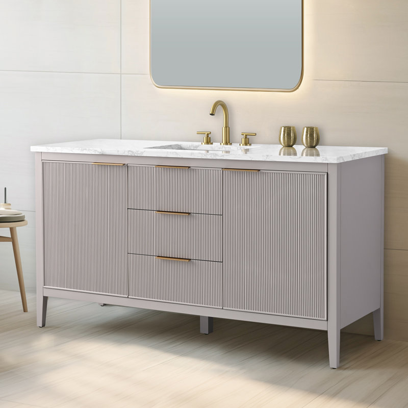 Emma 60" W Single Vanity, Taupe/Brushed Bronze