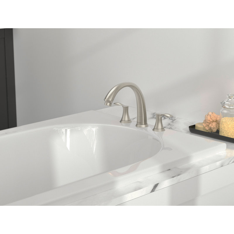 Double Handle Deck Mounted Roman Tub Faucet with Rough-in Valve, Brushed Nickel