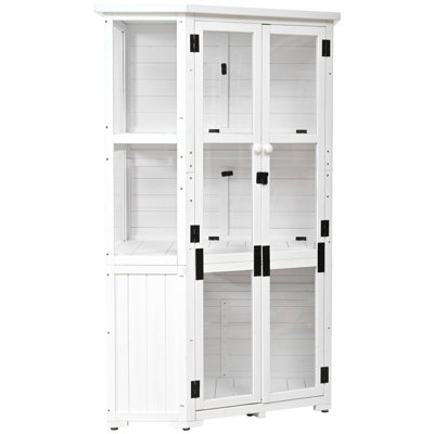 63'' Height Garden Wood Storage Cabinet Outdoor Tool Storage Shed, Mini Greenhouse Cold Frame With Waterproof- Roof And Lockable Door For Backyard,Patio, Lawn