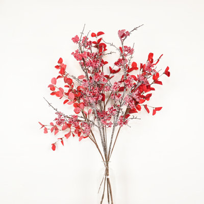 36" Artificial Winter Frosted Pink Flower Clusters Floral Arrangement For Vase Filler, Farmhouse Eucalyptus Leaves Branch Long Stem Twigs For Christmas Wedding Party Home Office Table Centerpiece Shelf Decorations