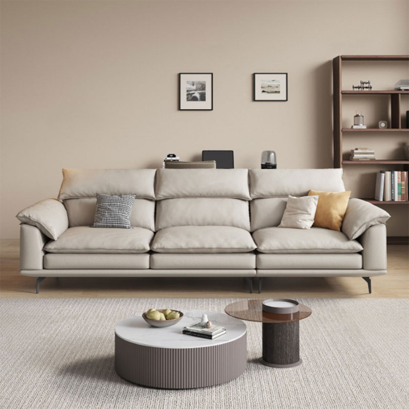 Canapé modulaire gris en cuir véritable, H 35,43 po x l 110,24 po x P 39,37 po, 4