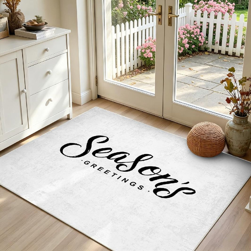 Tapis d'intérieur noir lavable à la machine, motif calligraphie « Meilleurs vœux »., Rectangle 39 po x 63 po