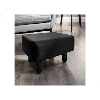 Contemporary Footstool Set Of 2Pc, Black Upholstery And Wooden Legs