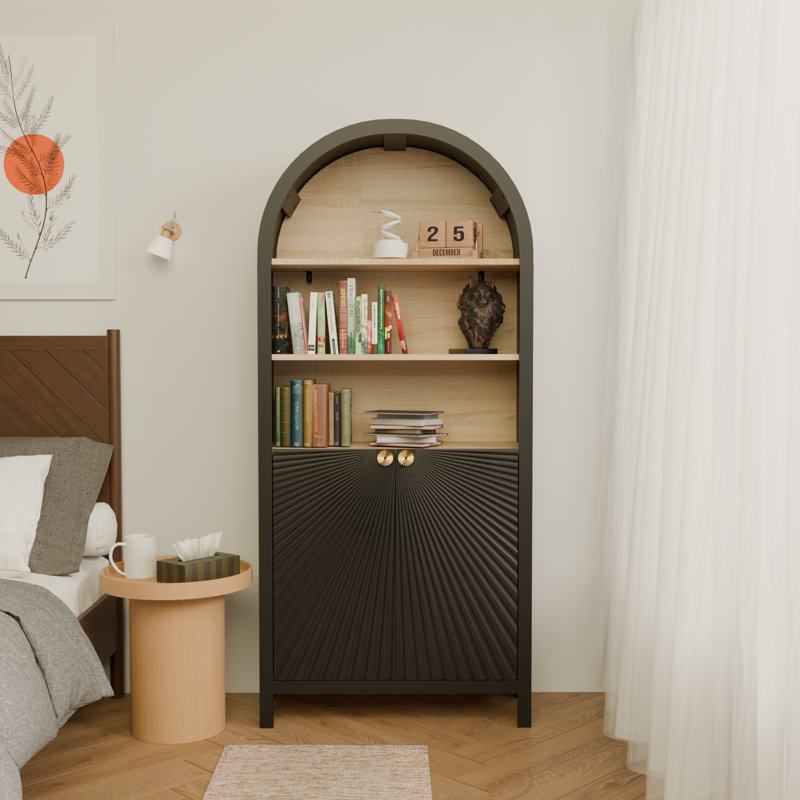 61" Tall Arched Cabinets,Bookcase With Storage, 5-Tier Bookshelf With Open And Closed Shelving
