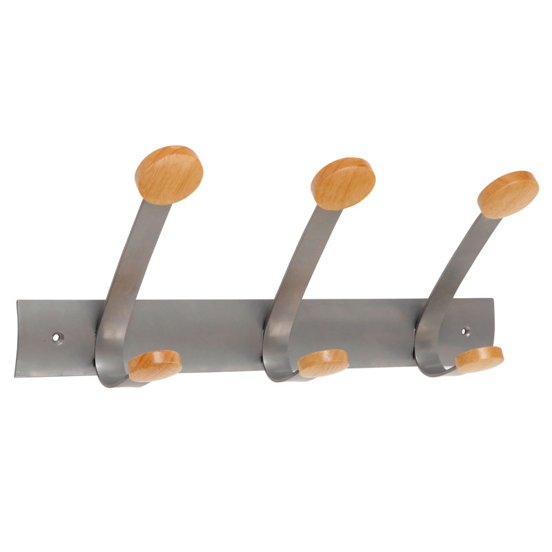 Steel and Wood Wall Mounted 3-Hook Coat Rack