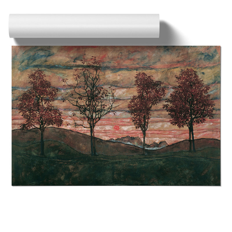 Four Trees by Egon Schiele - No Frame Painting, 42cm H x 59cm W x 0.1cm D