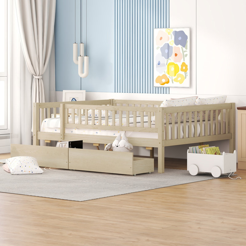 Daybed Wood Bed With Two Drawers, Natural, Full