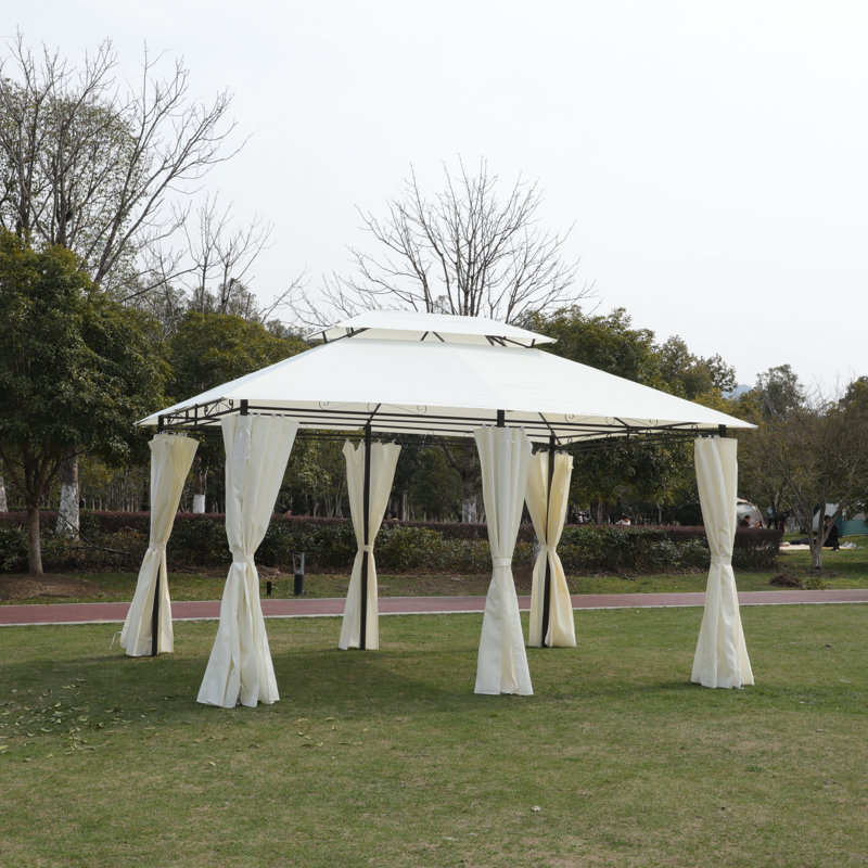 13X10 Outdoor Patio Gazebo Canopy Tent With Ventilated Double Roof And Sidewall(Detachable Curtain Included On All Sides)