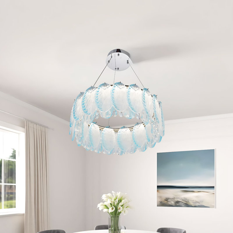Lustre en cristal bleu 23,62 "avec cordon réglable (lampe à DEL à intensité variable 3 couleurs)