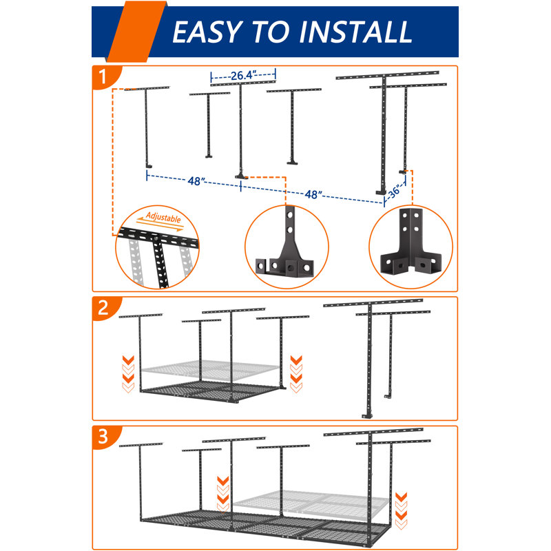 Elevated Garage Storage Racks,adjustable Ceiling Storage Racks,600 Lb.load Capacity.