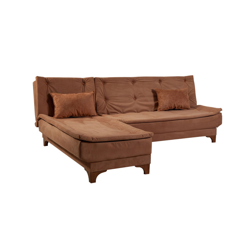Corner Sofa-Bed, Brown Polyester Blend