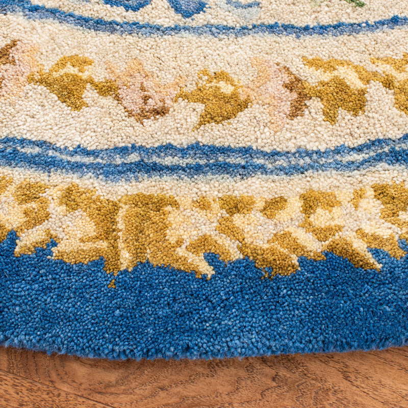 Tapis bleu / ivoire en laine touffeté à la main Priscila, Rond 6 pi