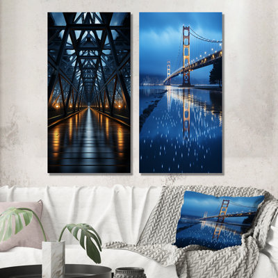 «Blue Bridge Suspension Bridge Charcoal», 2 pièces sur toile