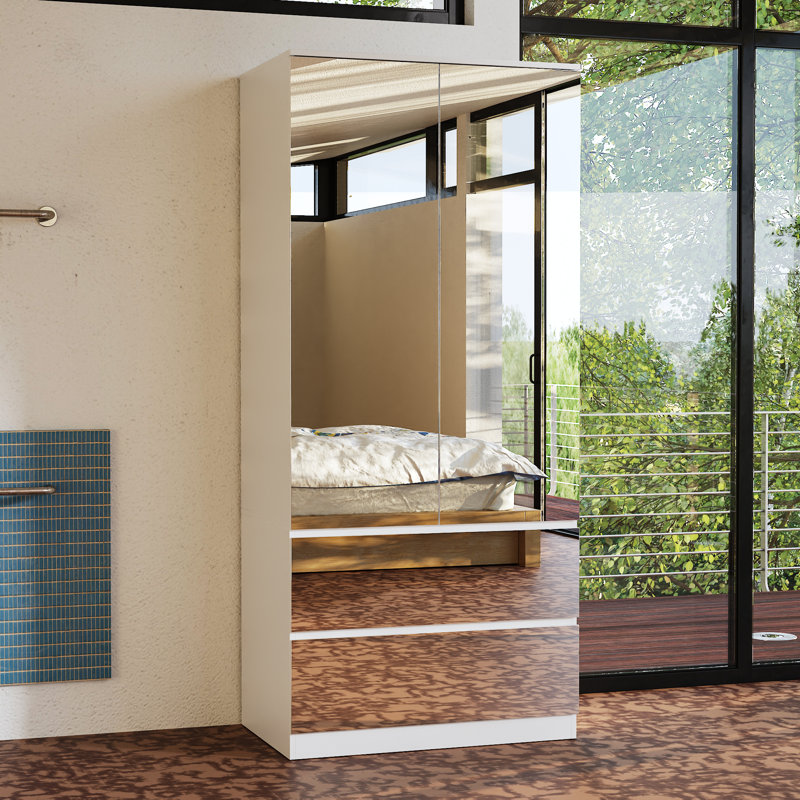 Galiana Modern Full-Length Mirrored Wardrobe With Multiple Drawers And Adjustable Shelving