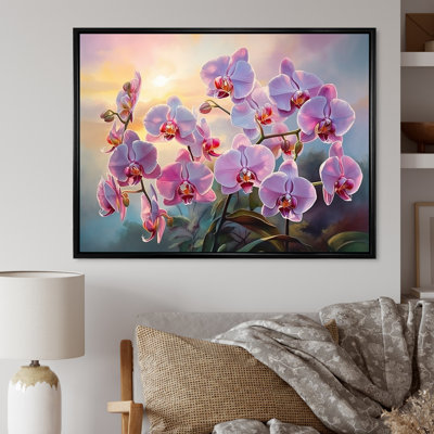 Orchidées roses, coucher de soleil I - art mural orchidée