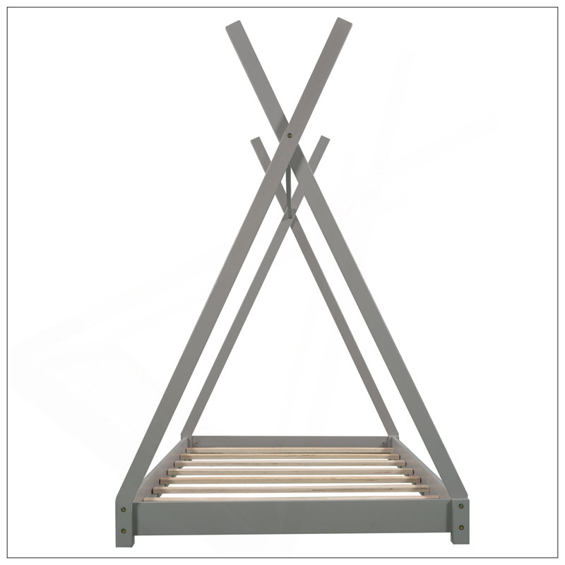 Lit plateforme simple avec structure triangulaire, gris