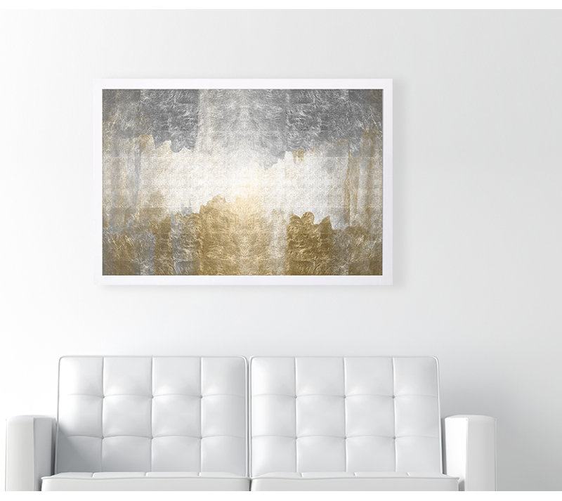 Peinture abstraite métallique Amantes - impression d'art graphique, H 12 po x l 17 po x 1,5 po, Cadre blanc