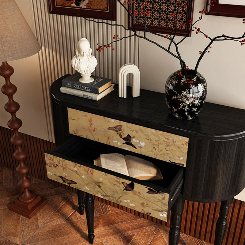 Console rétro élégante avec 2 tiroirs, H 35,43 po x l 39,37 po x P 11,81 po