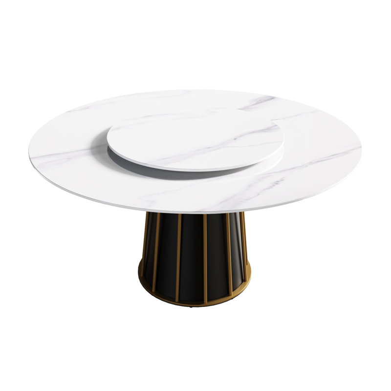 Table moderne Modern 8 - pierre artificielle blanche de 59,96 po avec structure en fer stable pour table tournante pour 8 disques frittés à noyau solide de 31,5 po
