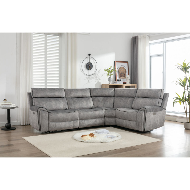 Filton 4 Seater Reclining Sofa & Chaise, Light Grey