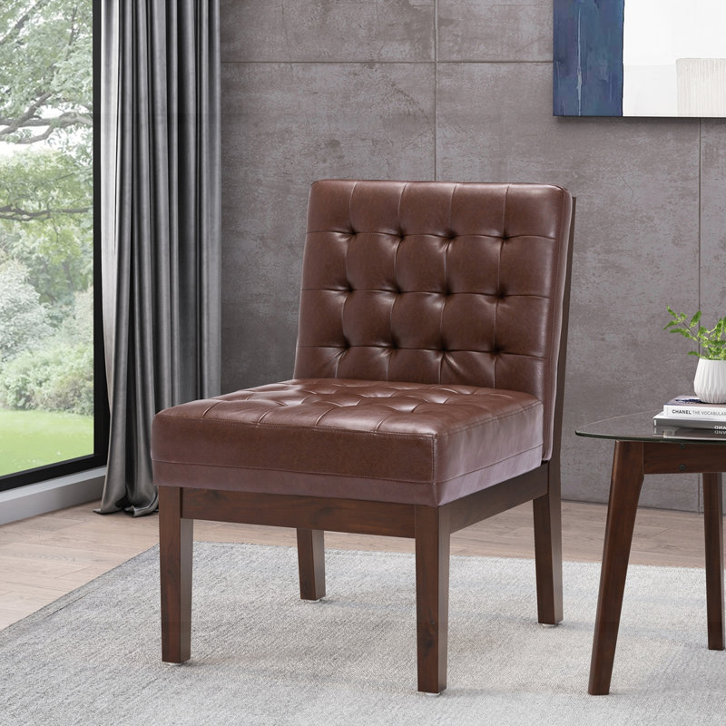 Chaise d'appoint moderne en polyuréthane, Similicuir de polyuréthane brun foncé