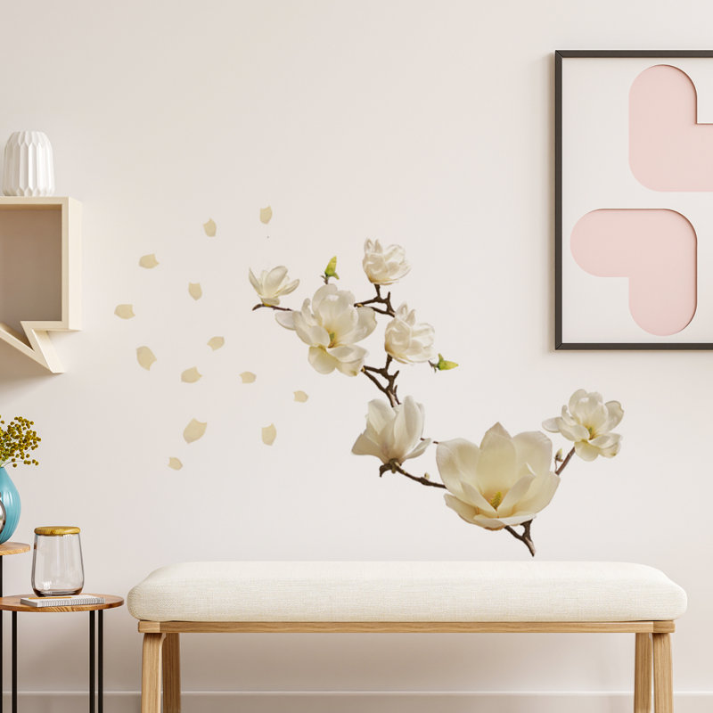 White Magnolia Floral Wall Sticker, 3 Packs