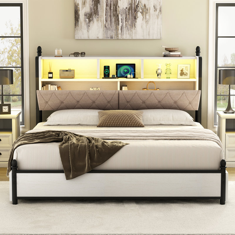 Tryston Bed Frame With Bookcase Headboard, Brown, King