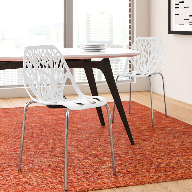 Stackable Dining Side Chairs with Floral Cutout Back and Stainless Steel Legs – Modern Kitchen, Restaurant, or Banquet Seating