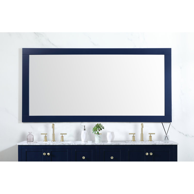 Rosenow Wood Flat Wall Mirror, Blue, 36'' H x 60'' W