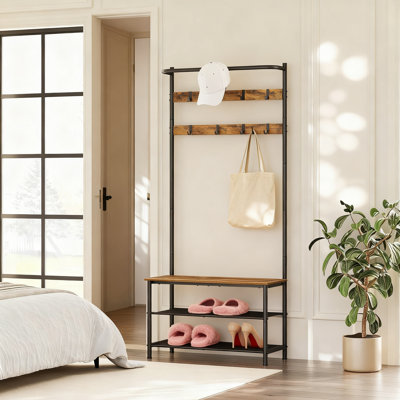 4-In-1 Hall Tree With Storage Bench, Coat Rack With Shoe Storage, Entryway Organizer With Adjustable Hooks And Hanging Rod For Hallway Organization
