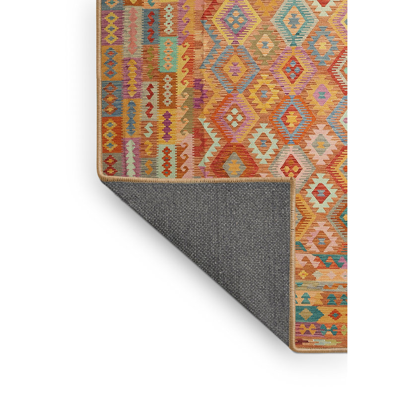 Tapis contemporain orange / brun / crème, Rectangle 5 pi x 7 pi