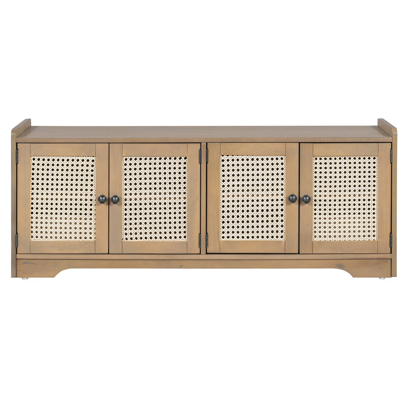 TREXM Rustic Storage Bench Multifunctional Wood Entryway Shoe Bench With Removable Cushion, Brown