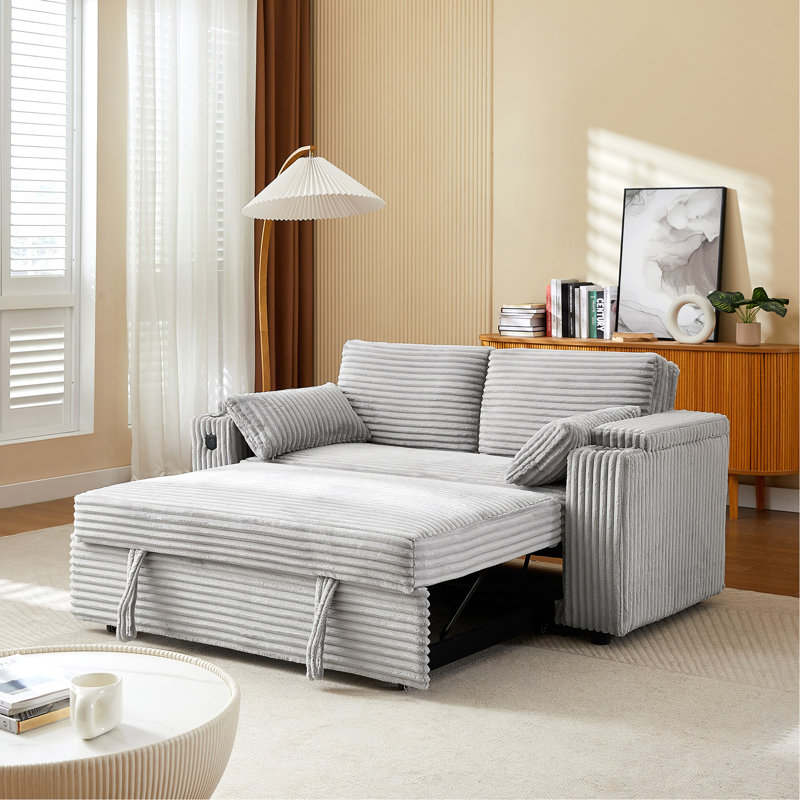 Canapé-lit en tissu Corduroy, Gris clair