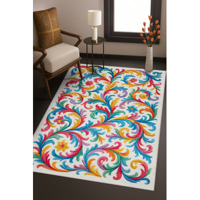 Tapis bleu tissé lavable rétro Mosso