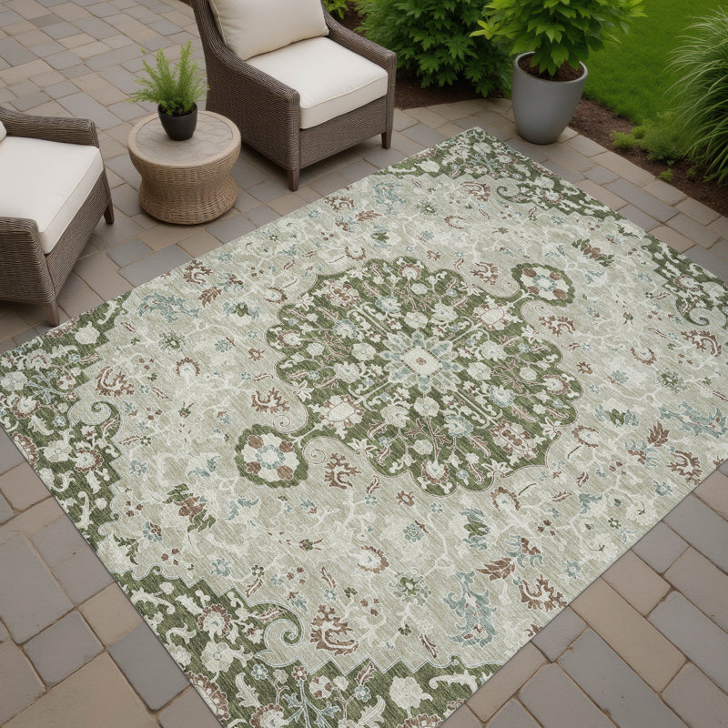 Machine Washable Indoor/Outdoor Chantille ACN2463 Traditional Rug, Olive, 5' x 7'6"