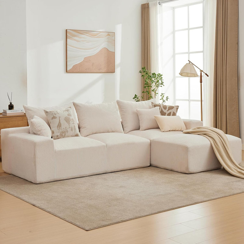 110" Oversized L-Shaped Sectional Sofa with Right Chaise, Cloud Couch with Corduroy & Memory Foam, Includes Throw Pillows