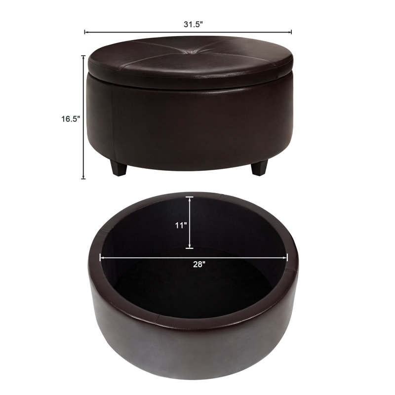 Repose-pieds rond en similicuir avec rangement de 31,5 po Corneshia, Brun
