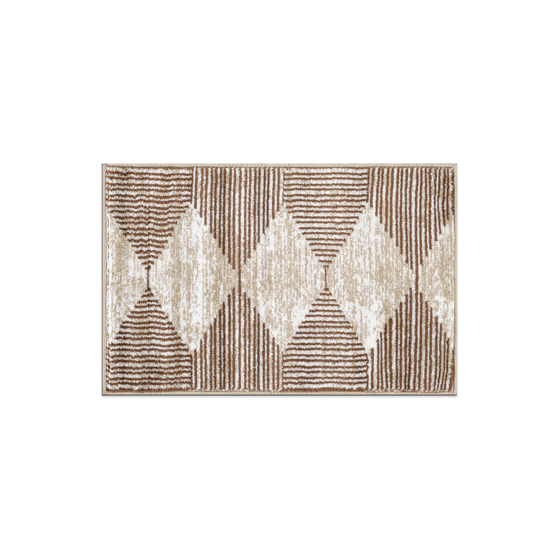 Beige Brown Geometric Stripe Area Rug, Rectangle 2' x 3'