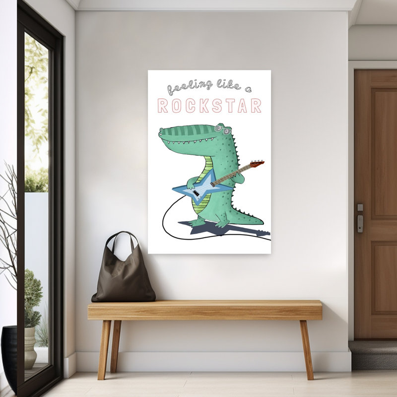 Alligator Rock Star Playful Contemporary Alligator Crocodile Wall Art Print by Carla Daly - Wrapped Canvas Print