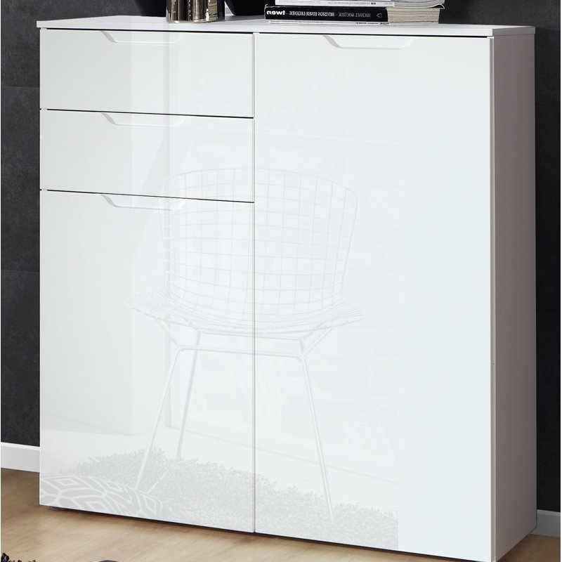 Warnick 109.9cm W 2 - Drawer Chest of Drawers, Matte White/High-gloss White