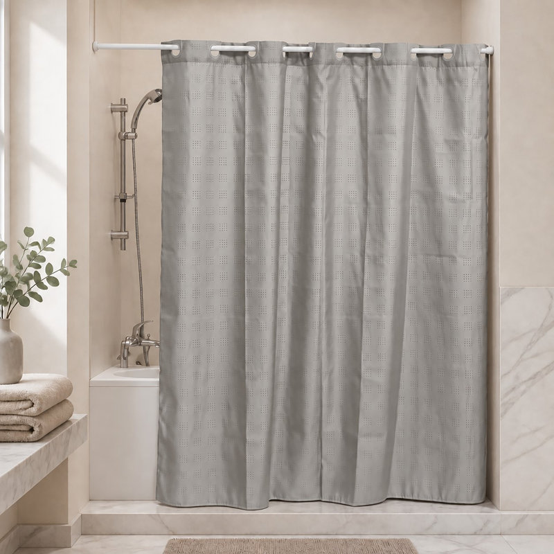 Cubic Hookless Extra Long Shower Curtain Polyester, Taupe