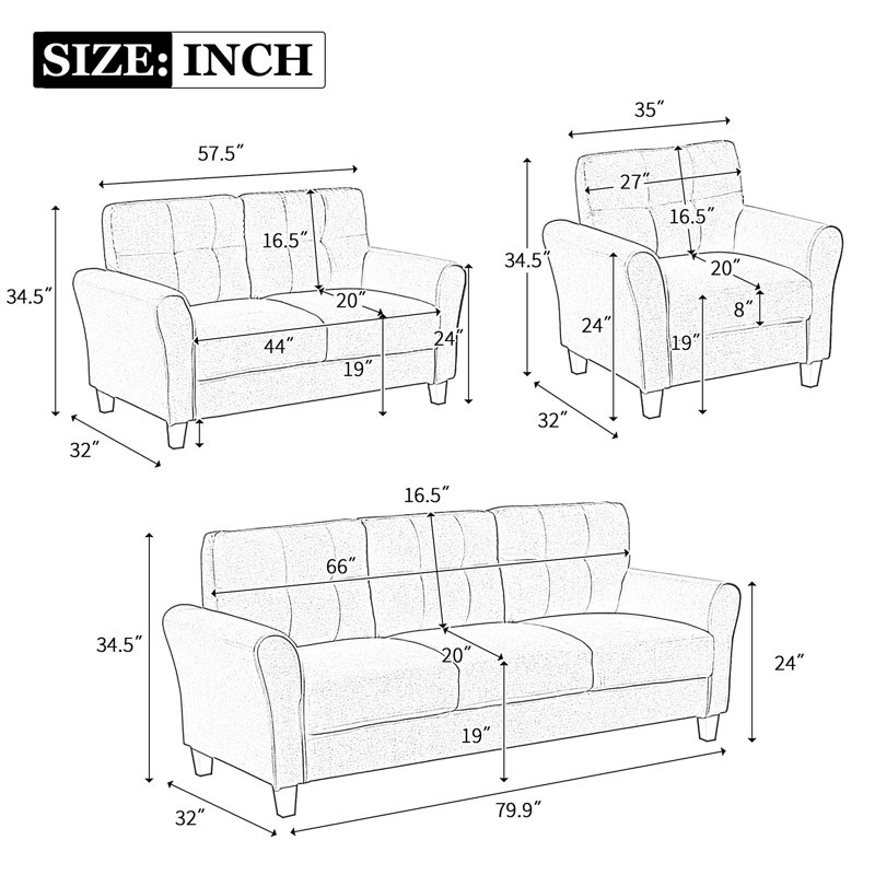 Sofa Set Linen Upholstered Couch